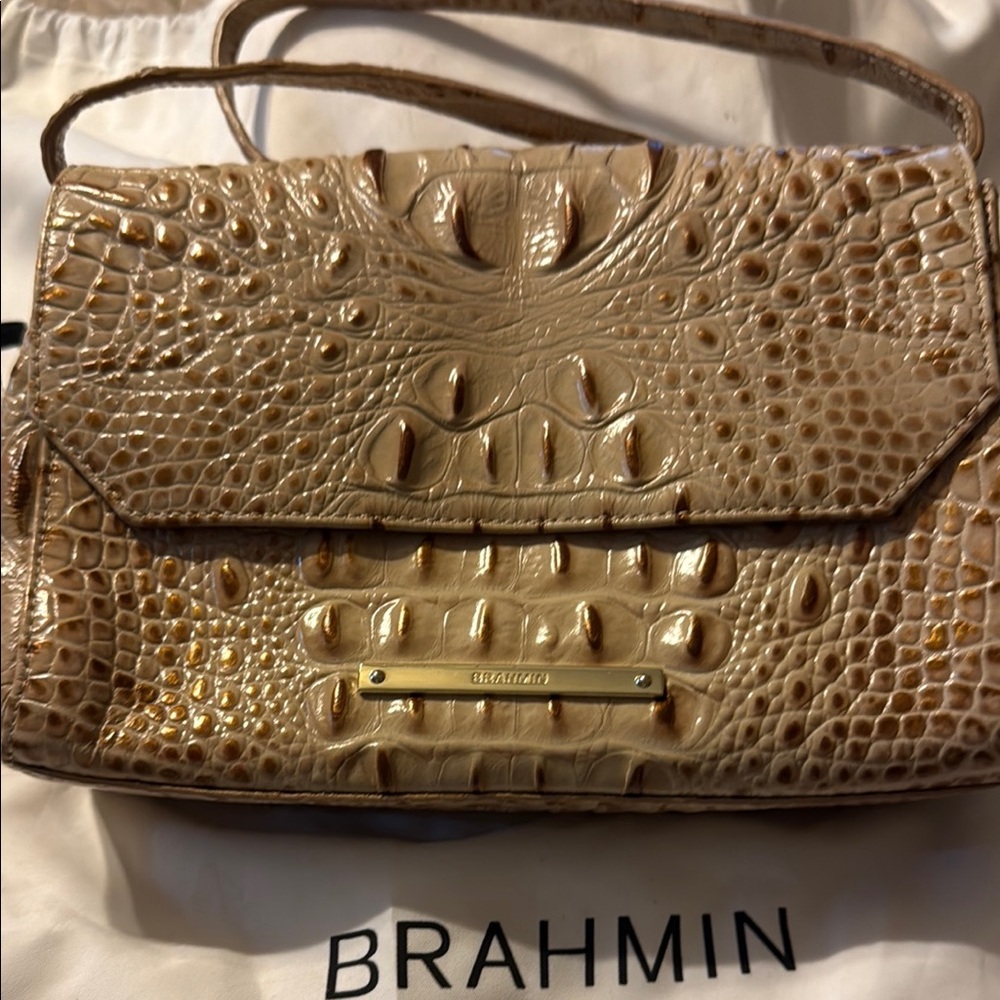 Brahmin Tan Crossbody Bag with Crocodile Embossed Leather